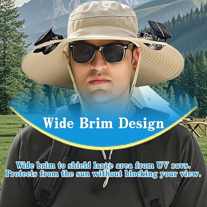 Hat with Fans Solar Power, Wide-Brim Sun Hat with 2 Solar Fan