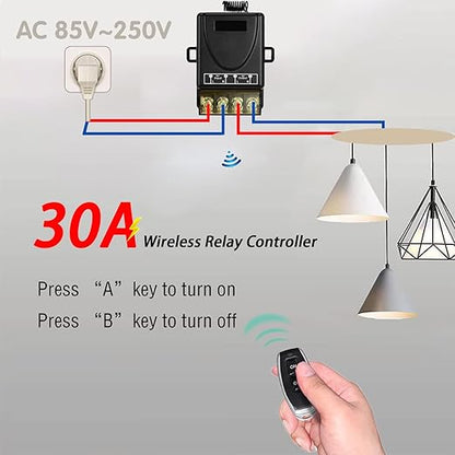 433Mhz Wireless Remote Control Switch AC 110V 120V 240V 220V 30A Relay Receiver with 2 Transmitters for Light Water Pump Household Appliances Farm Irrigation and Electrical Equipment
