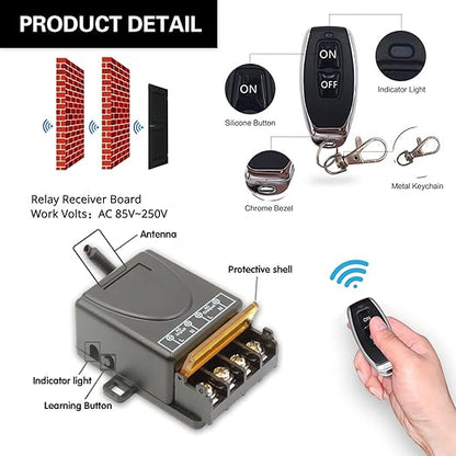 433Mhz Wireless Remote Control Switch AC 110V 120V 240V 220V 30A Relay Receiver with 2 Transmitters for Light Water Pump Household Appliances Farm Irrigation and Electrical Equipment