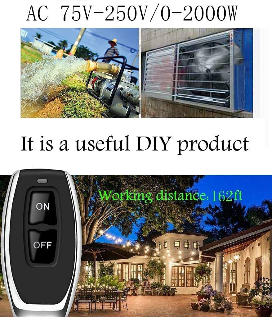 433Mhz Wireless Remote Control Switch AC 110V 120V 240V 220V 30A Relay Receiver with 2 Transmitters for Light Water Pump Household Appliances Farm Irrigation and Electrical Equipment