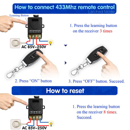 433Mhz Wireless Remote Control Switch AC 110V 120V 240V 220V 30A Relay Receiver with 2 Transmitters for Light Water Pump Household Appliances Farm Irrigation and Electrical Equipment