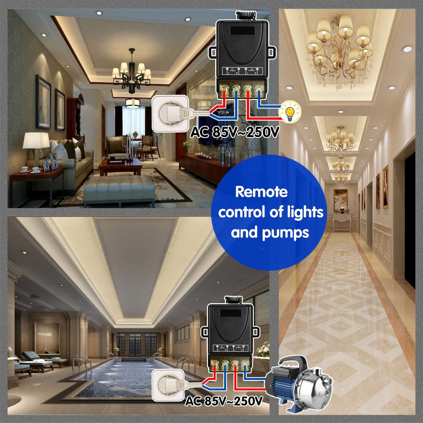433Mhz Wireless Remote Control Switch AC 110V 120V 240V 220V 30A Relay Receiver with 2 Transmitters for Light Water Pump Household Appliances Farm Irrigation and Electrical Equipment