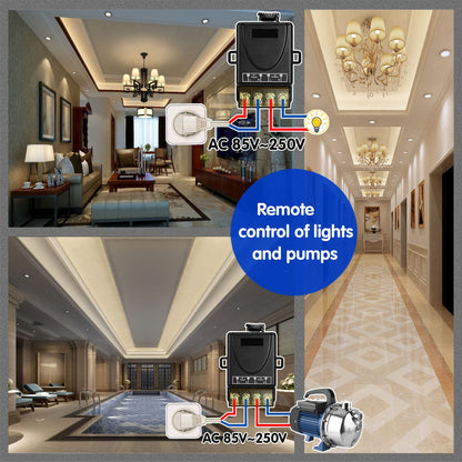 433Mhz Wireless Remote Control Switch AC 110V 120V 240V 220V 30A Relay Receiver with 2 Transmitters for Light Water Pump Household Appliances Farm Irrigation and Electrical Equipment