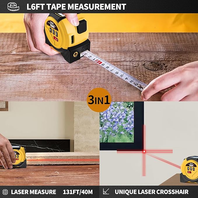 3 in 1 Laser Rangefinder Tape Measure 135ft