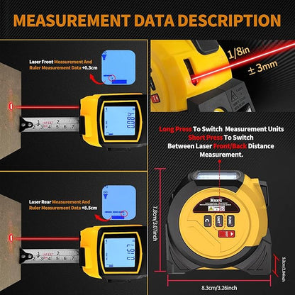3 in 1 Laser Rangefinder Tape Measure 135ft