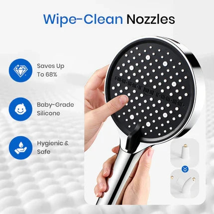 High pressure Silicone Rainfall Shower Head,7-Spray Mode