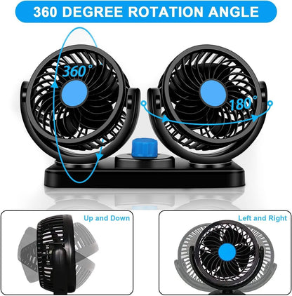 24V/12V Dual USB High-Speed Car Fan