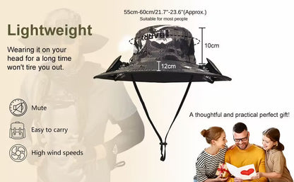 Hat with Fans Solar Power, Wide-Brim Sun Hat with 2 Solar Fan