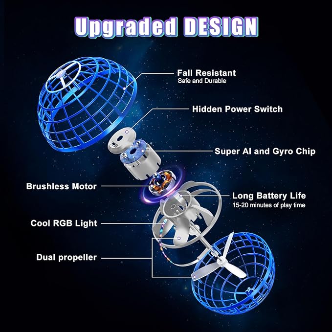 Flying Ball Orb Toys ，Hover Ball Pro Flying Spinner Toy， for  Kids (Blue)