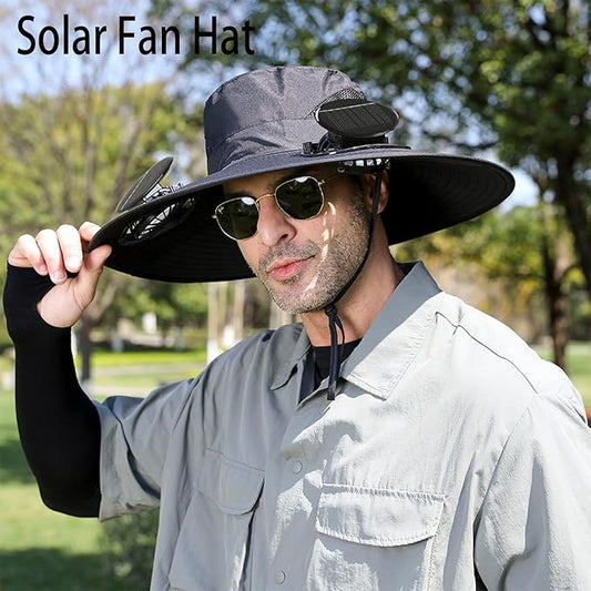 Hat with Fans Solar Power, Wide-Brim Sun Hat with 2 Solar Fan