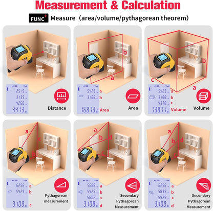 3 in 1 Laser Rangefinder Tape Measure 135ft