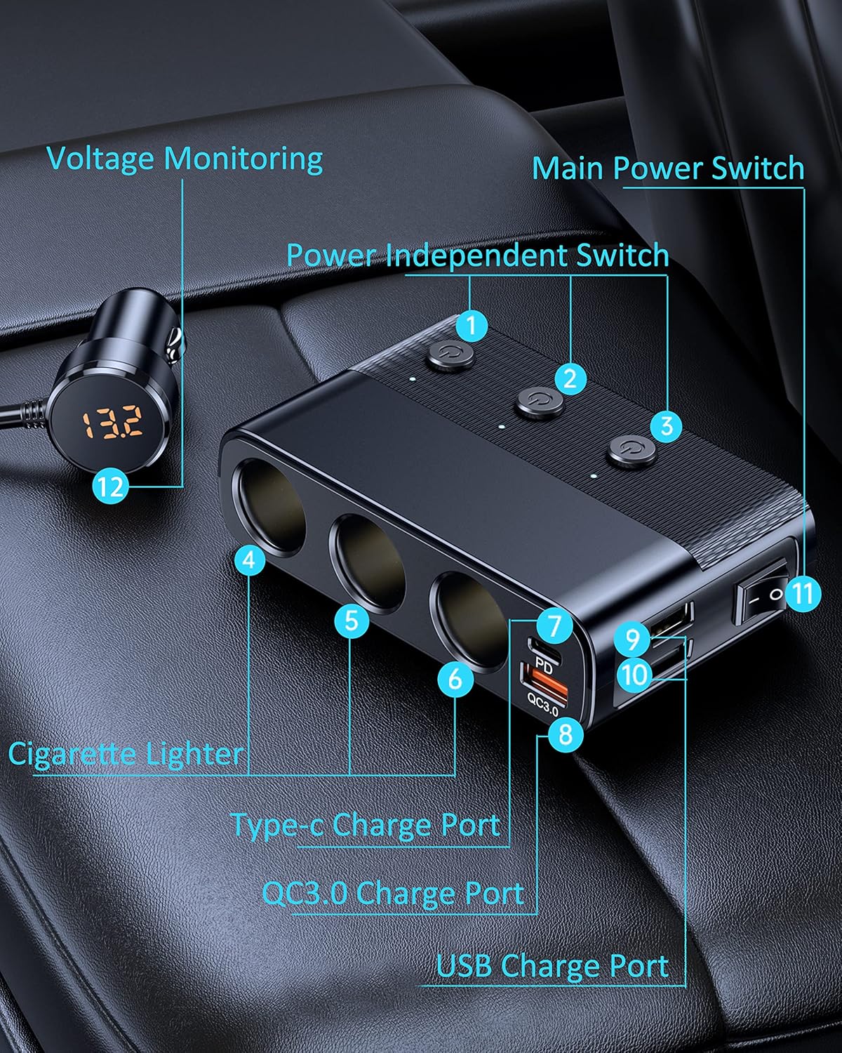 7 in 1 Cigarette Lighter Splitter