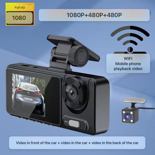 3 Channel Dash Cam Front and Rear Inside, Bulit a 32GB Card, Dash Camera for Cars